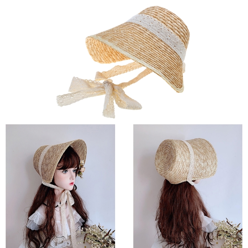 Bucket Hat Straw - الحلو فتاة الشمس LolitaStyle SummerBeach القش