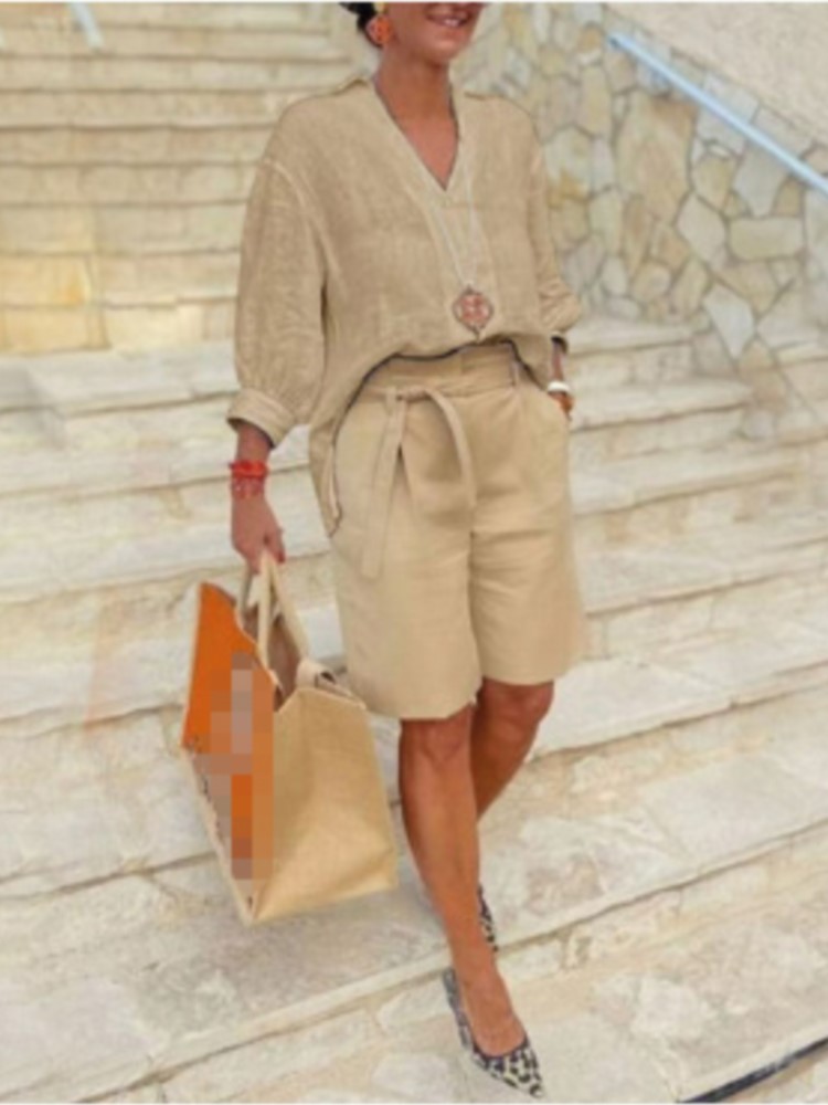 بدلات نسائية طقم مكون من قطعتي - مراجعة Linen Shirt Breathable وسعره